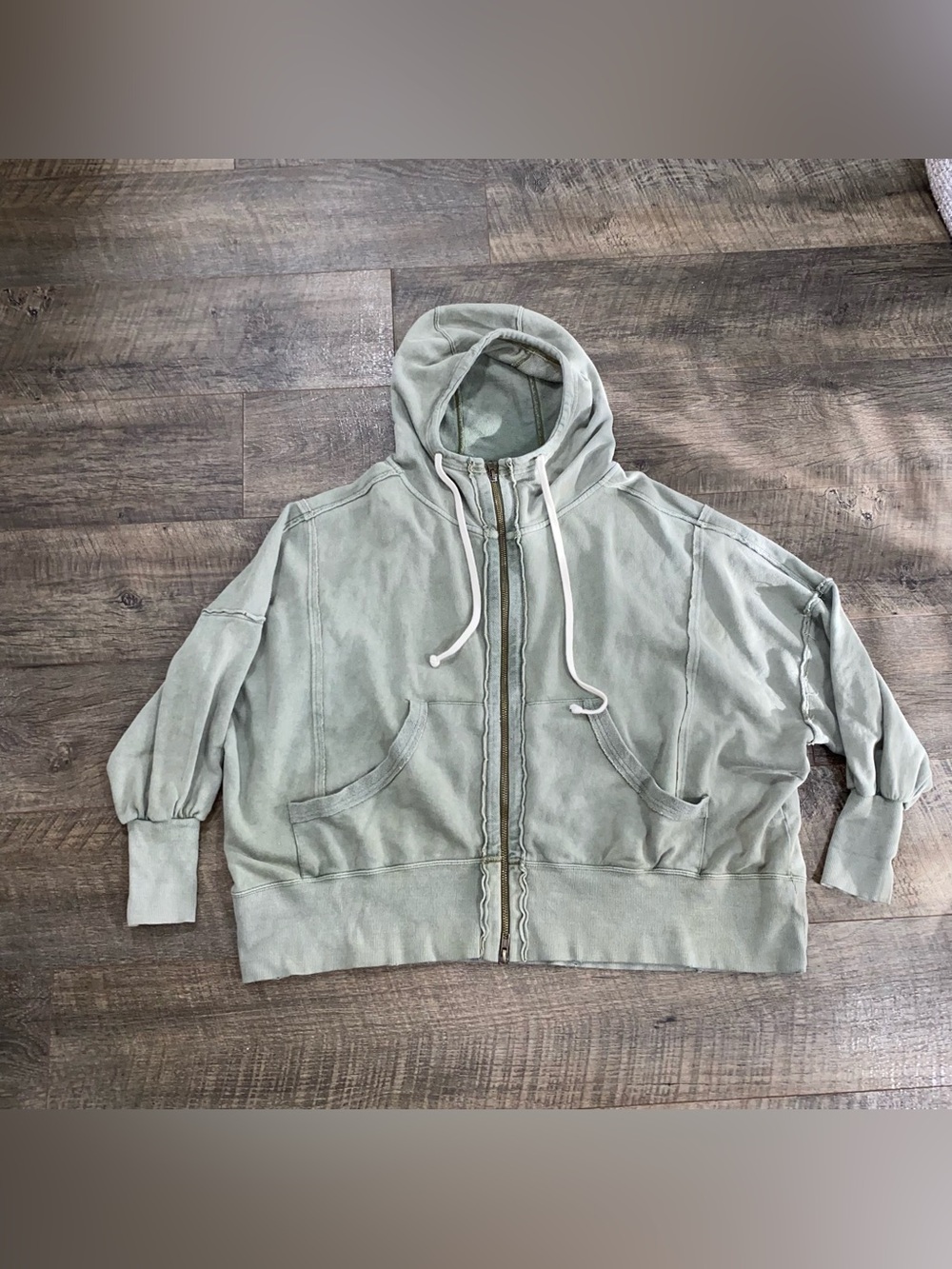 Free People We The Free Camden Zip Up Slouchy Oversized Hoodie Sage Medium